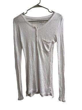 Rails White Long Sleeve Henley with Chest Pocket